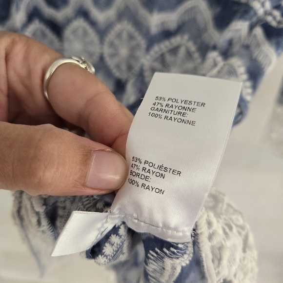 Doncaster Tunic Tie-Waist Batik Geometric Print Lace Trim 3/4 Sleeve Top Blouse - Picture 2 of 7